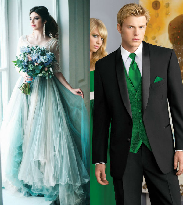 Жених и невеста в зеленых нарядах фото
