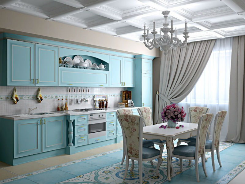 Светло-голубая кухня в стиле кантри  прованс фото