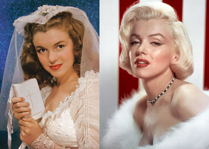 Известная актриса XX века красавица Мэрилин Монро до и после пластики губ, контура лица, губ фото