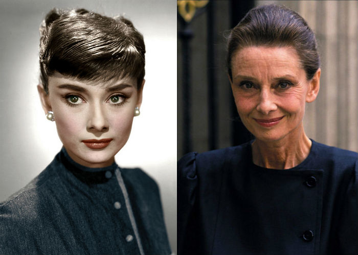 Известная британская актриса и модель Одри Хепберн в молодости и в старости фото